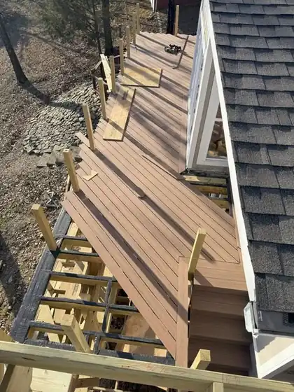 Composite deck stairs being built